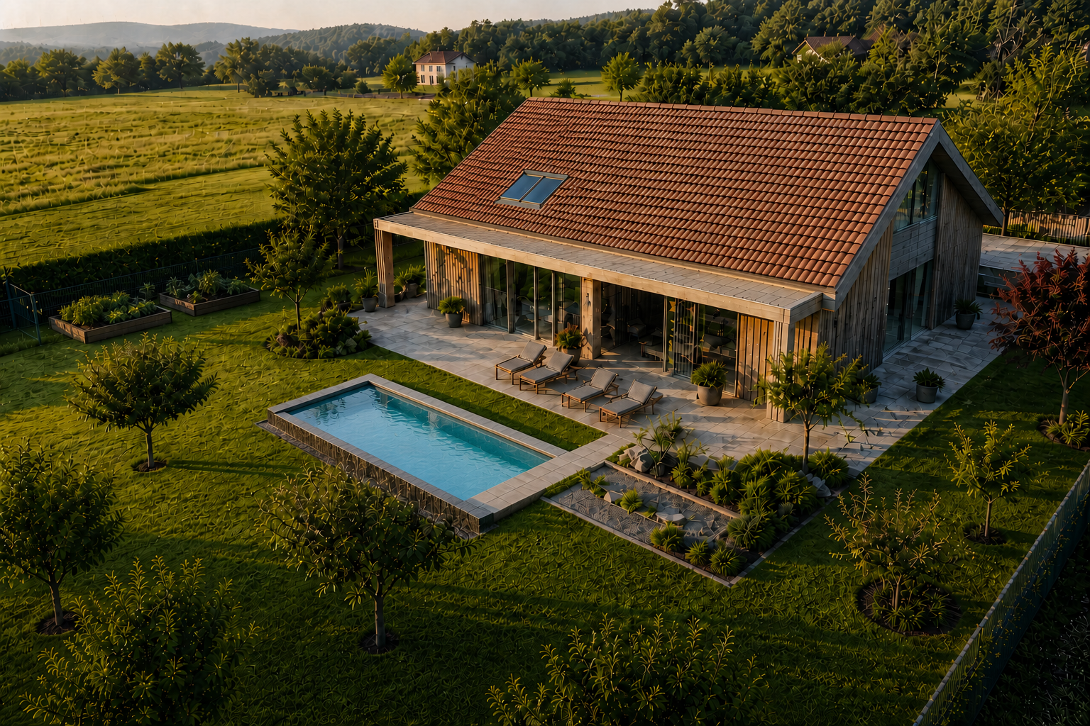 Privates Haus mit Garten aus der Luft